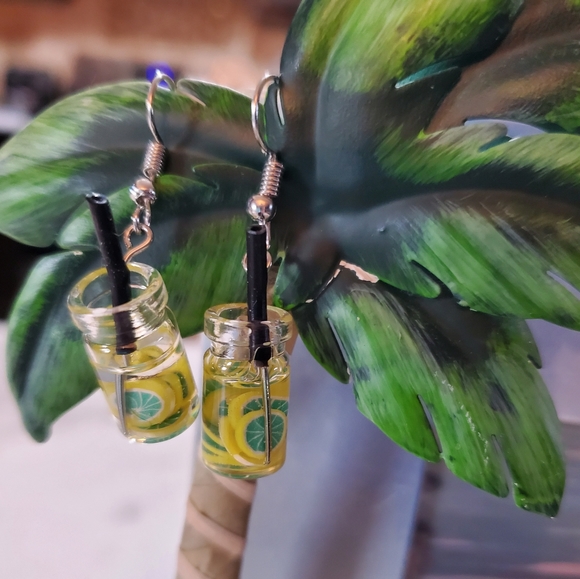 Lemonade with Limes Drink Dangle Earrings - Picture 8 of 11